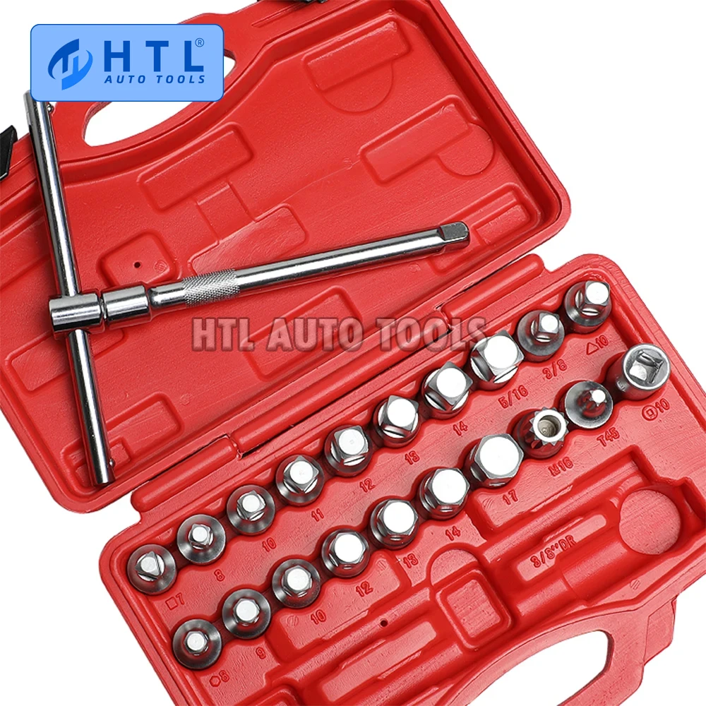22PCS Oil Drain Pipe Plug Socket Set Screws Removal Tool Triangle Square Hexagon T-bar Remover Sleeve Special Tools screwdriver tool kit