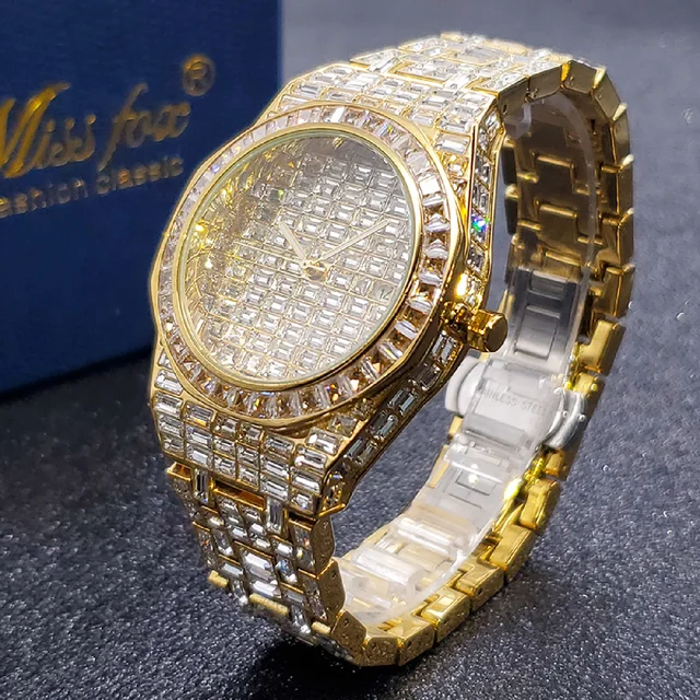 Men Watch Gold Luxury Hip Hop Diamond Wristwatches Drop Ice Out Baguette Look Like Expensive Hand Clock New Watches Dropshipping 2