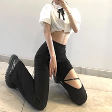 

2022 Summer High Street Style High-Waisted solid Flared Trousers Thighs Personality With Hollow And Sexy Show Legs Long
