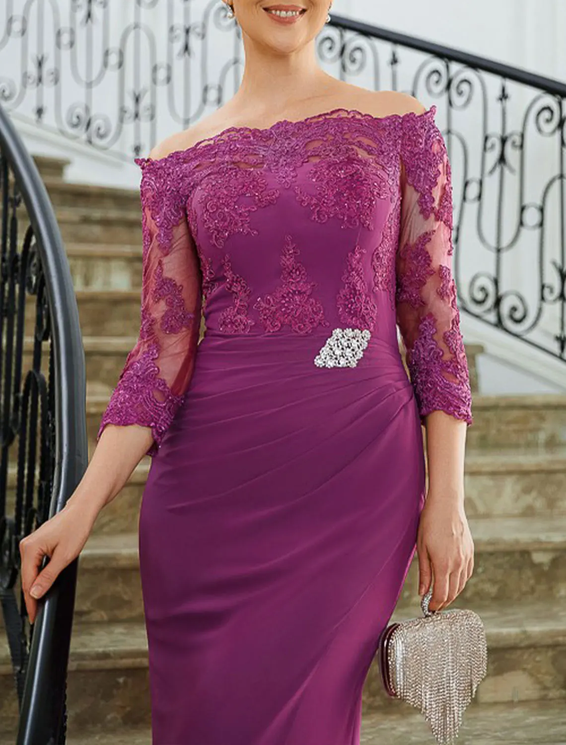 غمد العمود أنيقة حفل زفاف ضيف ثوب مسائي رسمي الشيف...