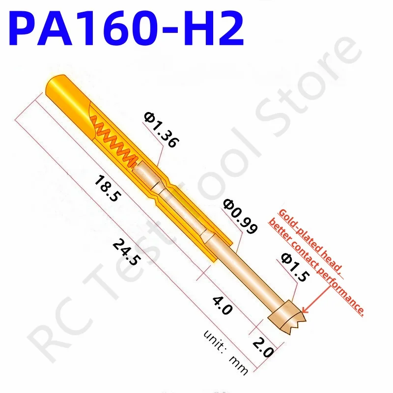 

100PCS PA160-H2 24.5mm 9-claw Plum Blossom Head Test Pin Dia 1.50mm Needle Spring Test Probe P160-H2 Test Pogo Pin P160-H