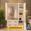 3 Door Armoire Wardrobe Closet Cabinet with Drawers and LED Lights, Multi-Tier Shelves, Hanging Rod & 3 Louver Doors 2