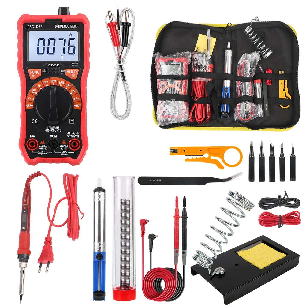 

220V EU Temperature Adjustable Soldering Iron Tool Kit Multimeter LCD Display Replaceable Tip 80W Desoldering Pump