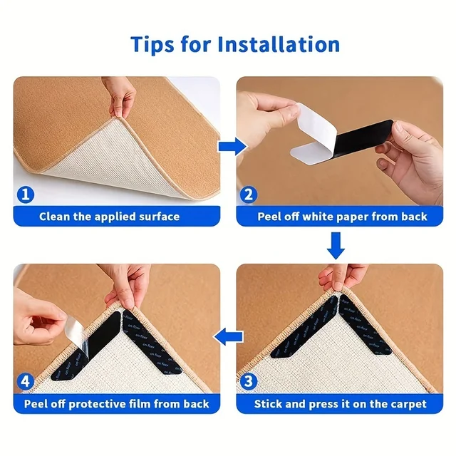 Autocollant antidérapant pour tapis, 16/8 pièces, réutilisable, lavable, Anti-bouclage, Patch fixe, tapis de sol, bande de préhension, coussin d'angle 6