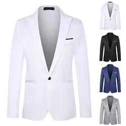 Men Business Casual Single-buckle White Western Suit Slim Fit Professional Formal Wedding Gift Clothes
