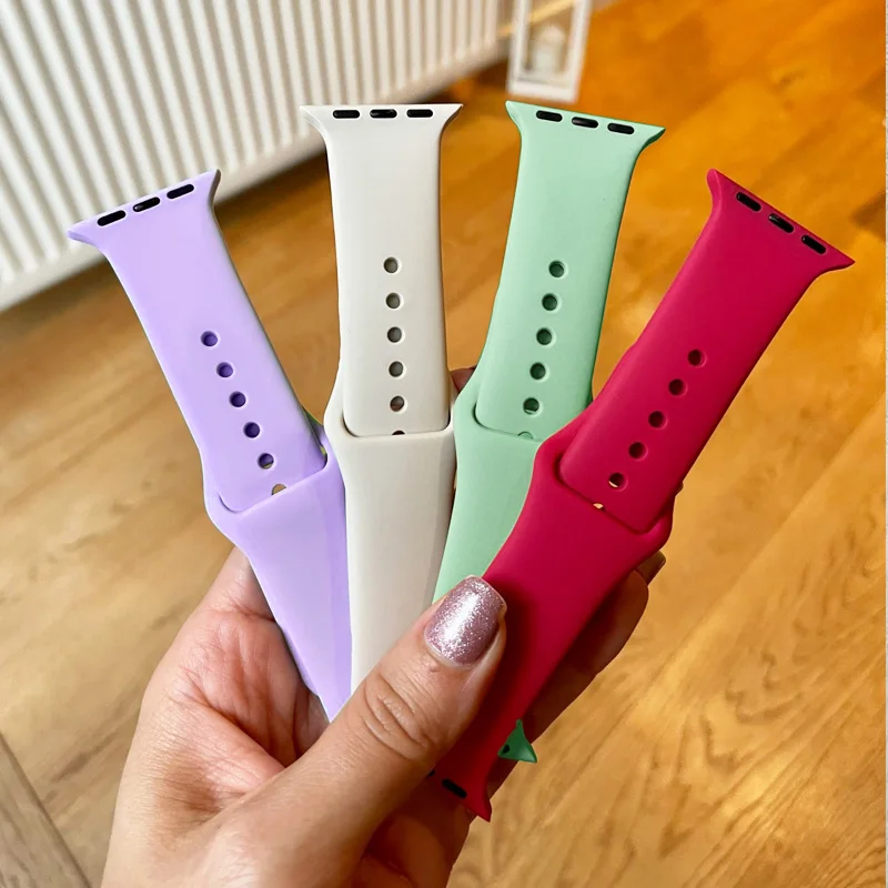 Soft Silicone Sport Band for Apple Watch SE 7 Series 44MM 40MM rubber Watchband Strap on smart iWatch 654321 42MM 38MM bracelet