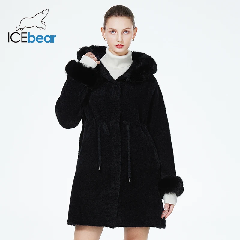 ICEbear 2023 여성용 단색 루즈 가디건, 긴 소매 스웨터, 니트 후드 코트, 모피 인공 밍크 코트, HY058