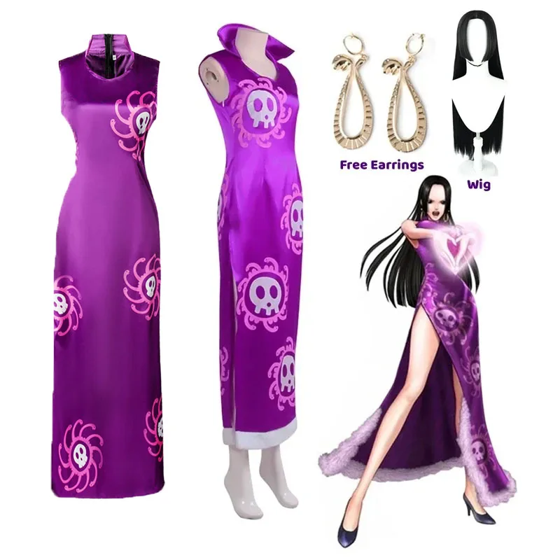 

Queen Boa Hancock Cosplay Costume Anime Kimono Dress Cheongsam Cloak Women Halloween Carnival Cheongsam Set Outfits Role Play