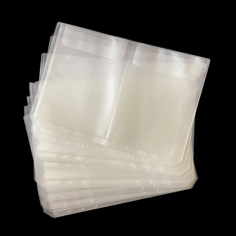 10pcs A5A6 Transparent Universal 6Holes Loose Leaf PVC Storage Bag Card Holder Notebook Planner Collection Pouch Bag Pen Storage