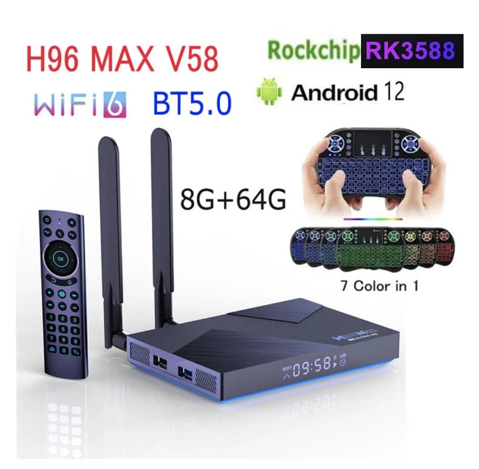 

H96 MAX V58 Android 12 TV Box Rockchip RK3588 Octa Core 8GB DDR4 64GB 1000M WIFI6 2.4G 5G Dual WIFI 8K Media Player Set Top Box