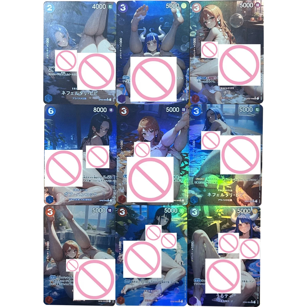 Playing Cards Collectible Cards Anime Cards Anime Trading Cards 9Pcs/set OPCG Sexy Collection Card Anime Nude Nami Boa Hancock Nefertari D Vivi Robin Big Ass Chest Refractive Color Flash Card