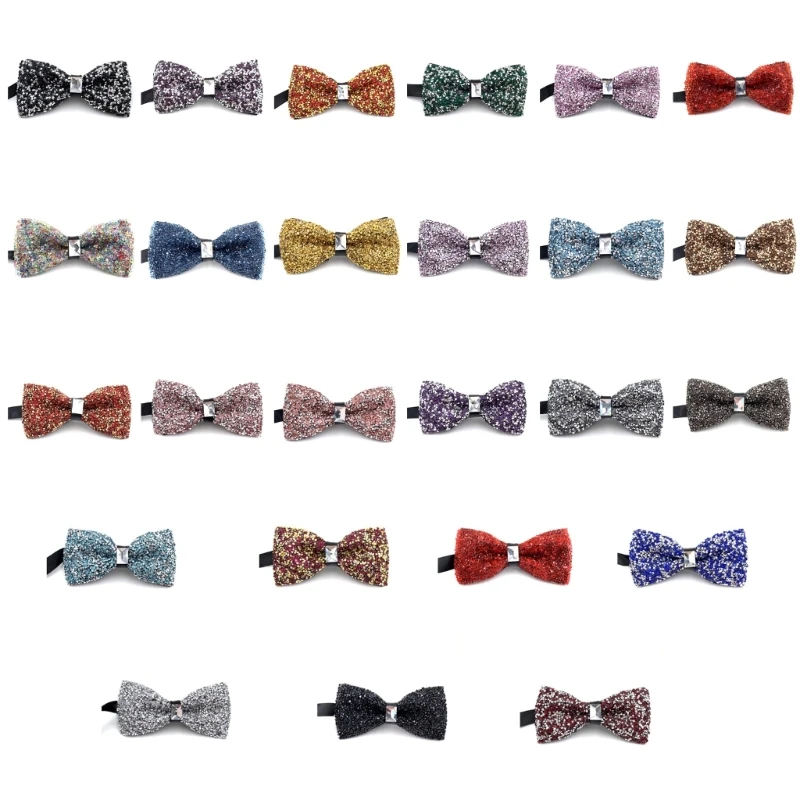 

Mens Rhinestones Bow Tie Shinning Crystal Diamond Bowtie with Adjustable Length Pre-Tied Necktie for Banquets Party