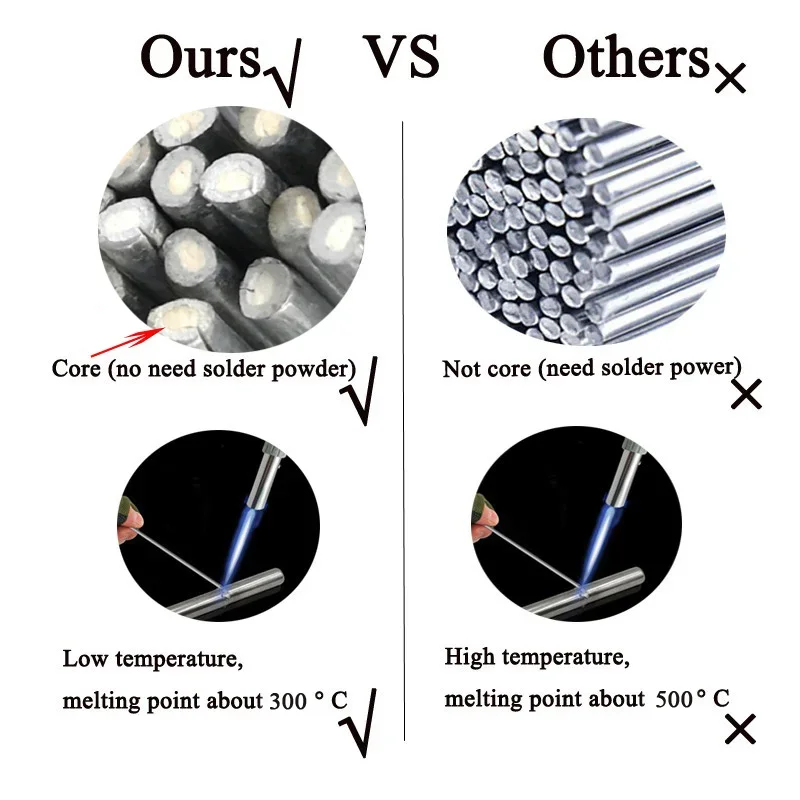 Low Temperature Melt Aluminum Welding Rods Weld Bars Cored Wire 2mm Rod Solder Soldering Aluminum No Solder Powder 10pcs aluminum welding rods