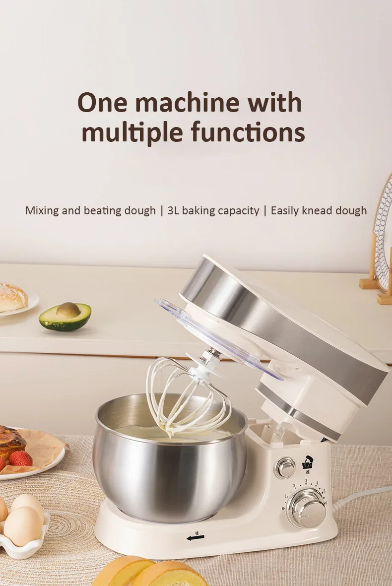 3-IN-1 Electric Stand Mixer 6-Speed with Pulse Button, Dough Hook, Beater, Whisk for Home Cooks Food Beater Electric Food Mixer