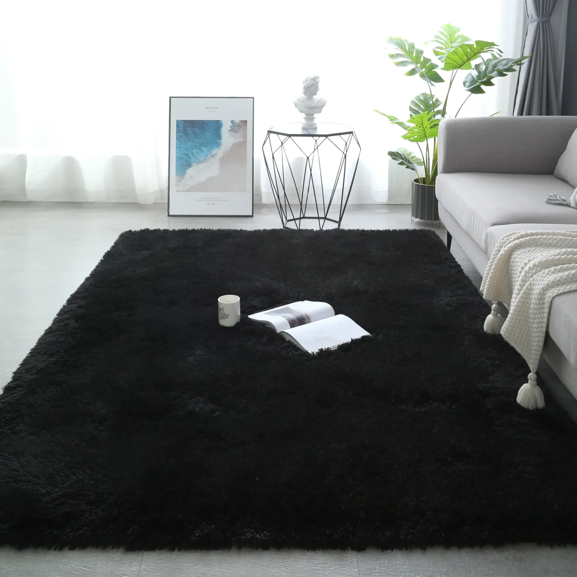 thumbnail image 1 of Alfombras para sala de estar, sofás modernos, alfombra gris esponjosa, decoración de dormitorio, alfombra grande antideslizante y peluda, alfombra lavable para cubrir el piso, 1 of 5