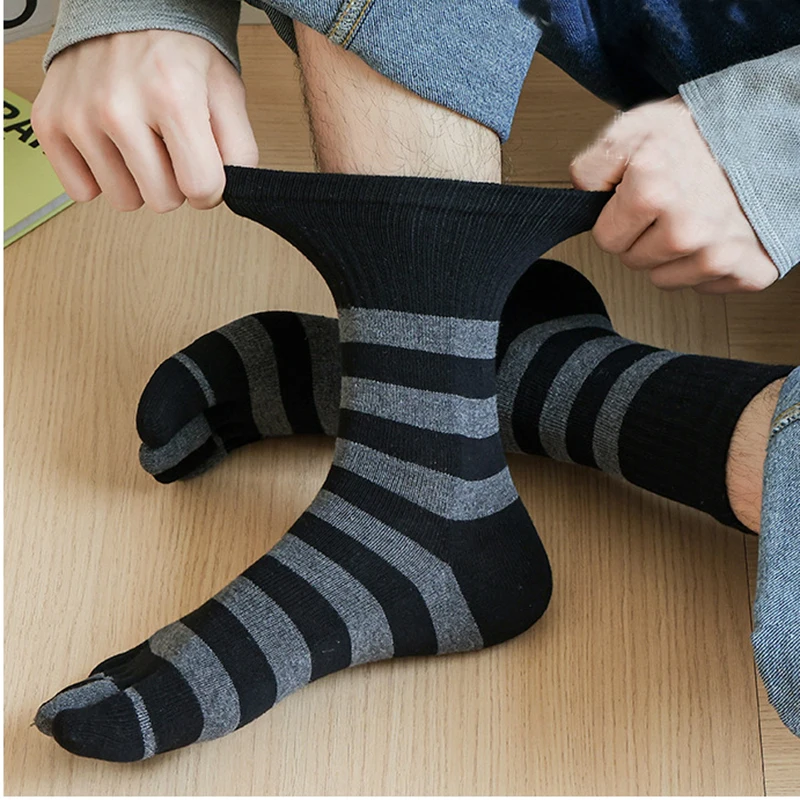 5 Pairs 5 Finger Socks Man Classic Black White Zebra Striped Cotton Toe Sock Breathable Casual Compression Sport Five Toed Sock