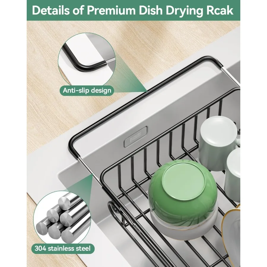Expandable Dish Drying Rack for inSink OverSink and Counter Use Dish Drainer with Removable Cutlery Holder Space Saving No Asse