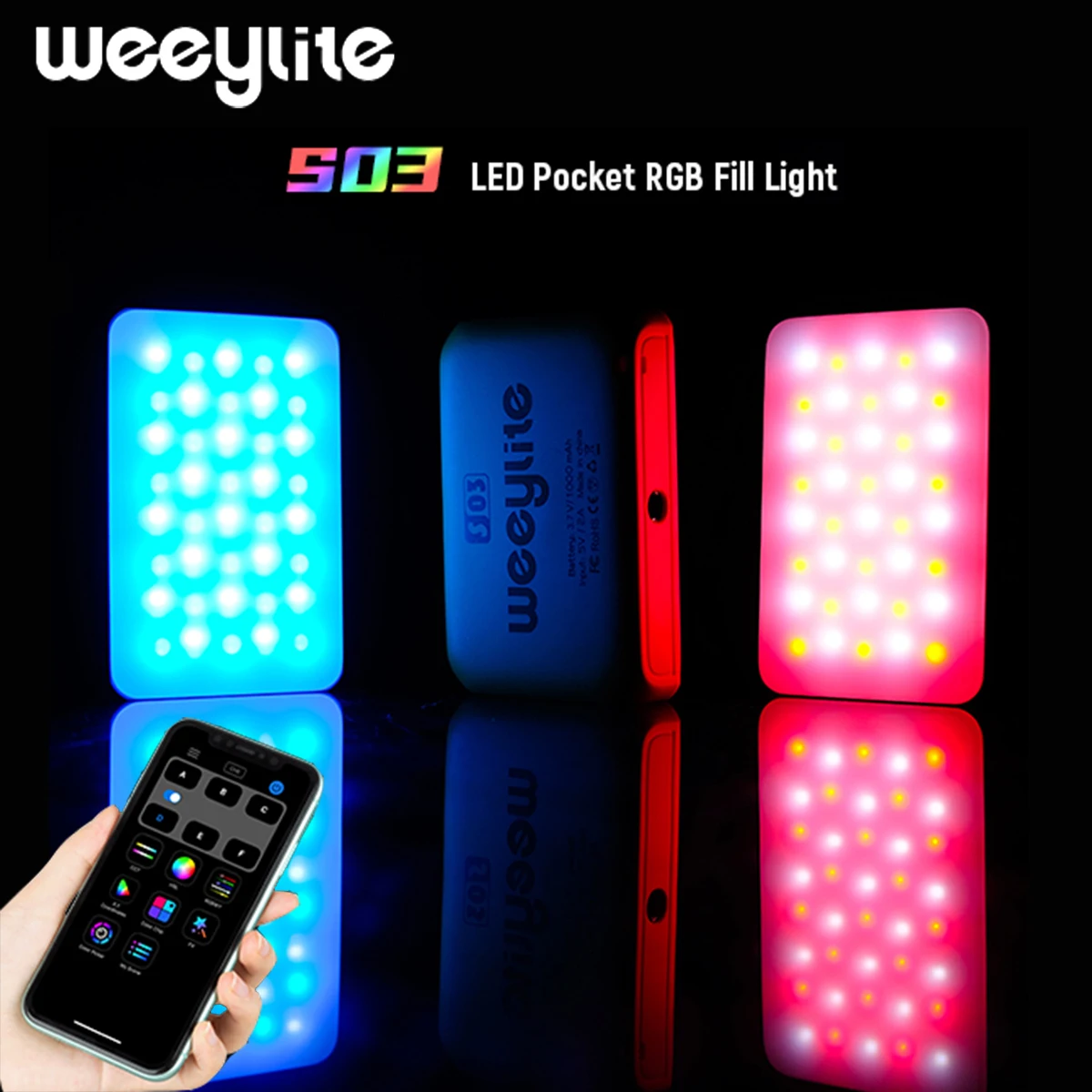 

Weeylite S03 Portable RGB Colorful LED Video Light Full Color Dimmable 2500K-8500K Pocket APP Control Fill Lighting Mini Lamp
