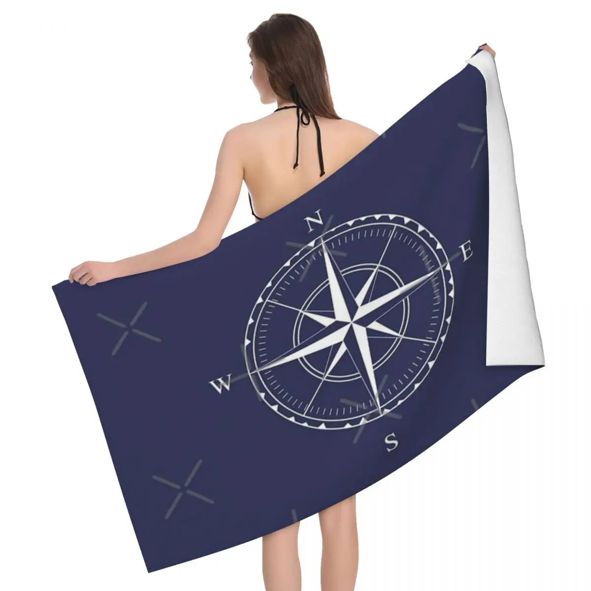 

Navy Blue And White Nautical Ships Compass Rose 80x130cm Bath Towel Microfibre Fabrics For Outdoor Wedding Gift