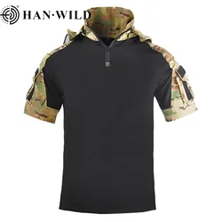 HAN WILD-Camiseta con capucha para hombre, camisa táctica del ejército de combate al aire libre, ropa militar de camuflaje para senderismo y caza CS