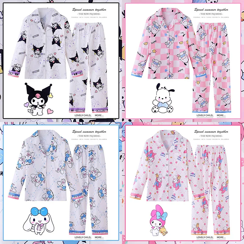 

Kawaii Anime Kuromi Cinnamoroll My Melody Children's Pajamas Sets Spring Autumn Miniso Student Sleepwear Girl Kids Home Clothes