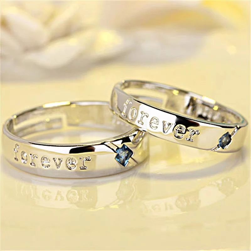 

MEETSOFT 925 Silver Geometric Lovers Zircon Opening Adjustable Rings for Couple Fine Jewelry Minimalist Accessories Fashion Item