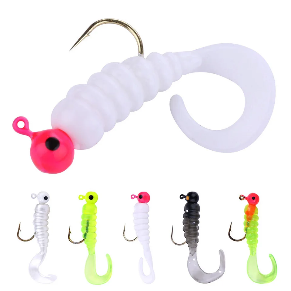 

7Pcs/lot Jig Hook Soft Lure Bait Worm Maggot Fishing Tackle Grub Bait for Fishing Perch Tackle Silicone Bait