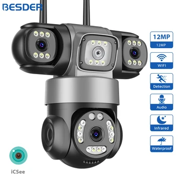 BESDER 12MP WiFi IP Camera PTZ Three Screens Outdoor CCTV Security Surveillance Camera Night Vision Monitor 3D Space iCSee App 1