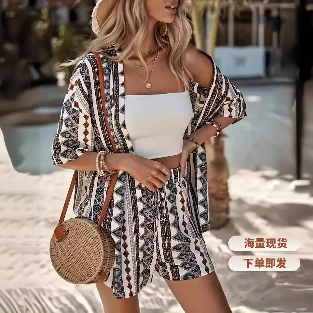 Casual Loose Printed Short Pants Sets For Women 2025 Elegant Summer Women's Two Pieces Suit Full Set Female Outfit Clothes 1