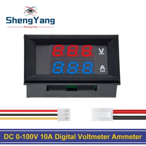 Цифровой вольтметр-Амперметр TZT, постоянный ток 0-100 в, 10 А, двойной дисплей, детектор напряжения, стандартный индикатор напряжения, 0,28 дюйма, красная, синяя