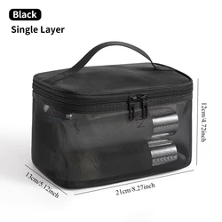 Large Capacity Waterproof Travel Makeup and Toiletry Organizer with Handle (Black single - layer)