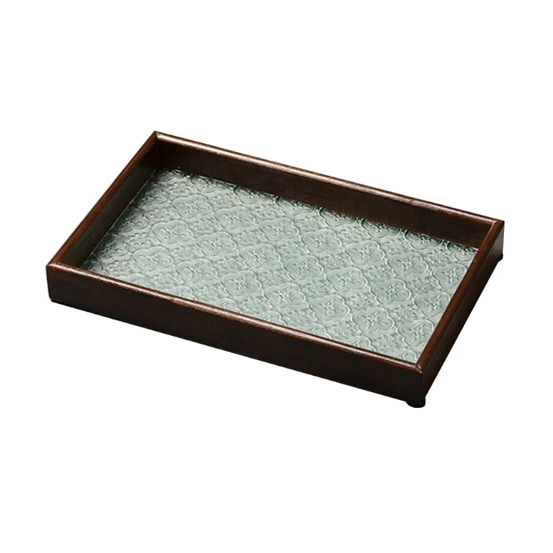 Vintage Wooden Glass Tray Decorative Serving Trays Platter Table Ornaments
