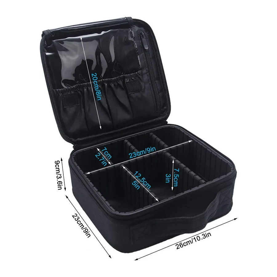 Portable travel cosmetic case with adjustable dividers, suitable for cosmetics, makeup brushes, toiletries, jewelry accessories 2