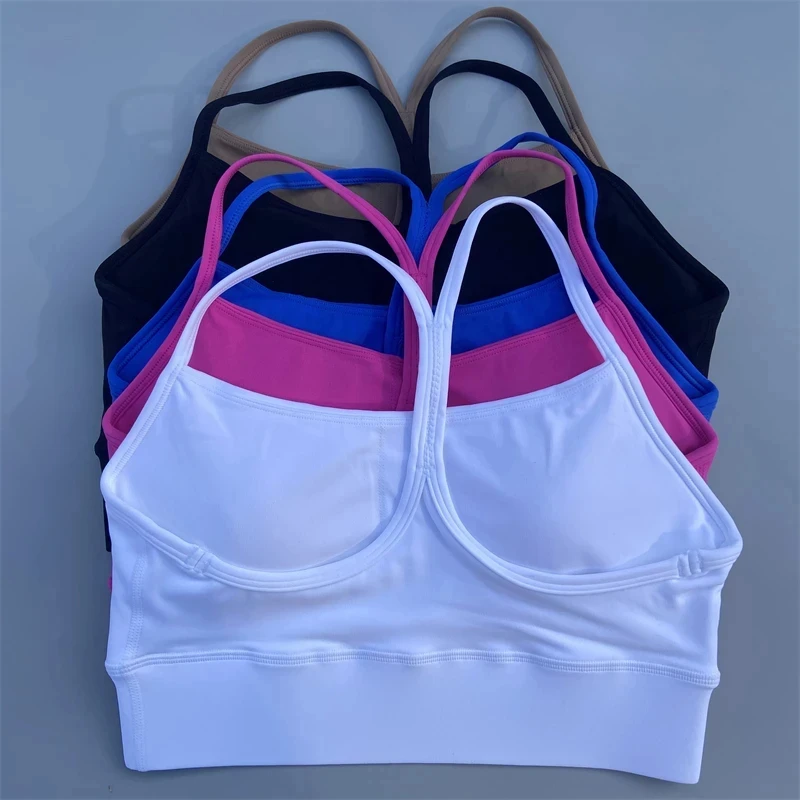 

Solid Color Y Shape women Fitness Bra Comprehensive Training Jog Gym Top Yoga Tank Soft Shockproof With Chest Pad high strength