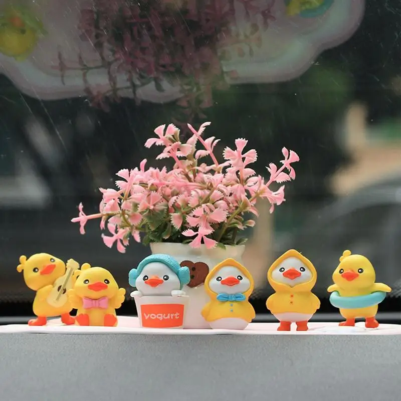 6Pcs Car Dashboard Ornament Tiny Ducks Muti-Shaped Mini Ducks Figure Piccoli Animali Giocattoli Accessori Per La Decorazione Dell'Automobile