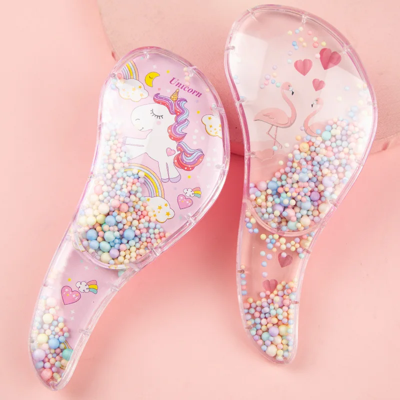 Cute Children Hairdressing Comb for Kids Anti-knot Massage Flowing Bead Hair Comb Girls Unicorn Dress Up Makeups Princess Gifts