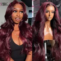 13X4 Wear And Go sans colle dentelle frontale perruque vague de corps couleur bordeaux 13X6 dentelle fermeture perruques de cheveux humains sans colle prêt à porter 1