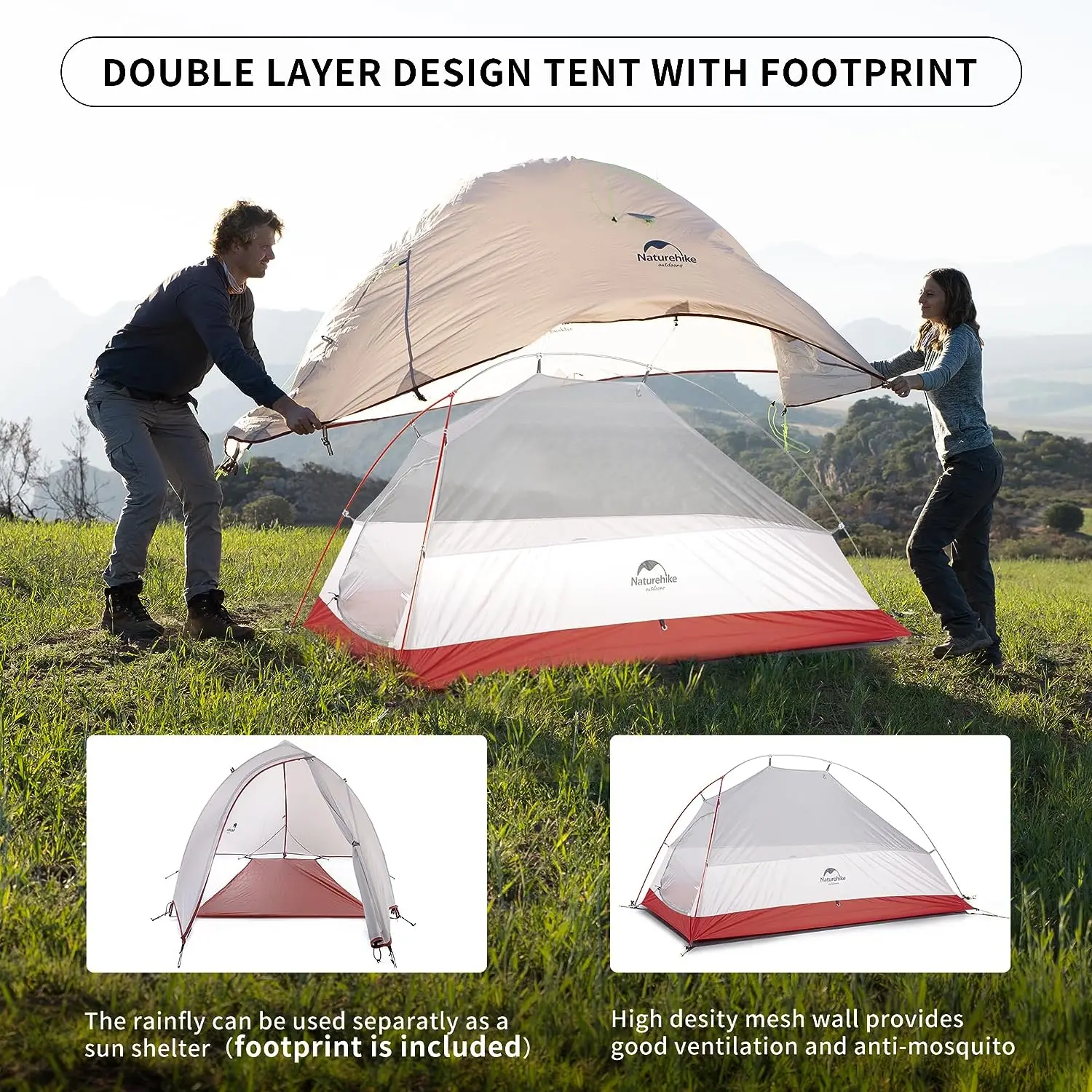 Naturehike Cloud Up Ultralight Hiking Tent 20D Fabric Single Tandem Outdoor Waterproof Hiking