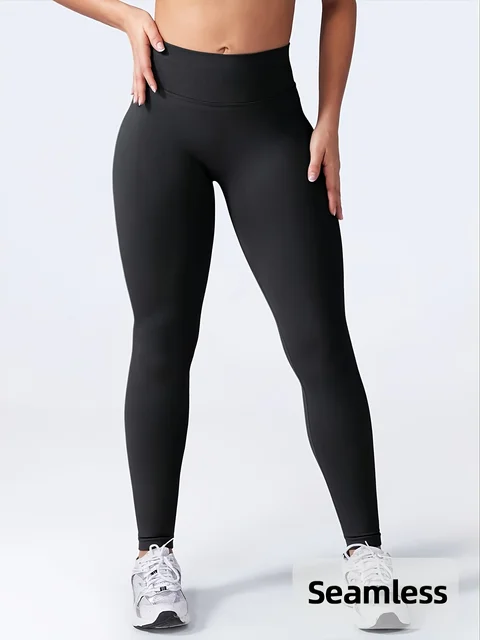Leggings de sport sans couture taille haute pour femme, effet push-up fessier, contrôle abdominal, froncé, pour gym et yoga, modèle Four
