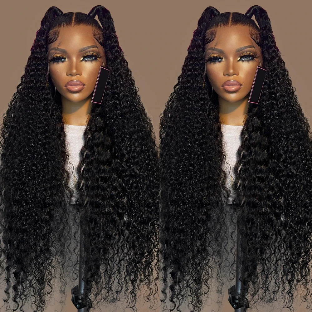 

30 40 Inch Deep Wave 13x4 Transparent Lace Frontal Human Hair Wigs Pre Plucked Brazilian Curly 13x4 Lace Front Wig For Women