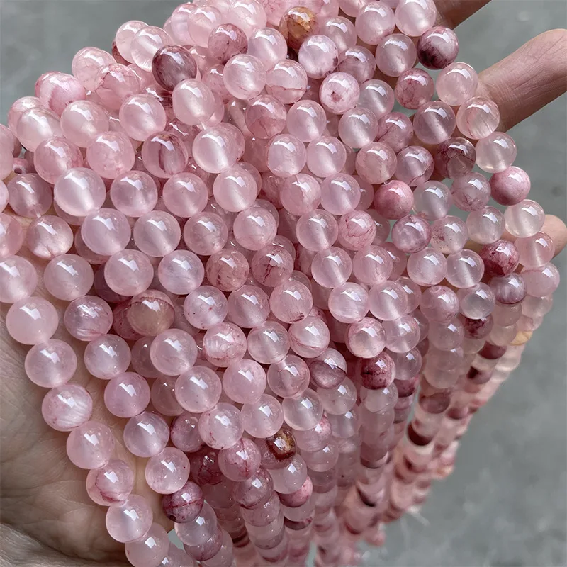 

Natural Stone Beads Pink Cherry Jades Round Loose Spacer Beads For Jewelry Making DIY Handmade Bracelets 15''Strand