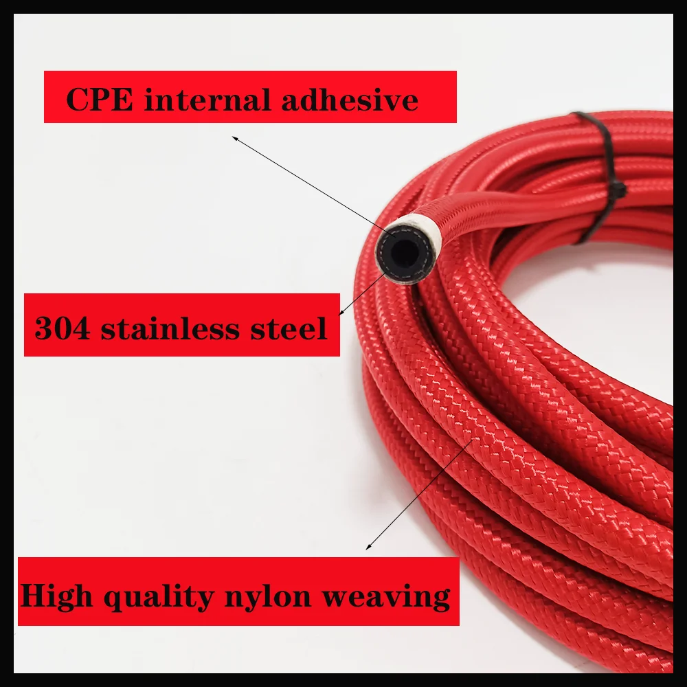 Fuel Hose Red Fuel Hose Oil Gas Line1M AN4-AN20 Nylon/Stainless Steel Braided Fuel Supply System Accessories