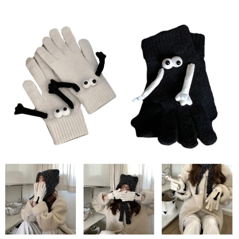 

Winter Warm Stretchy Mittens Adult Knitted Hand Holding Design Full Finger Gloves Women Outdoor Cold Weather Cycling Gloves