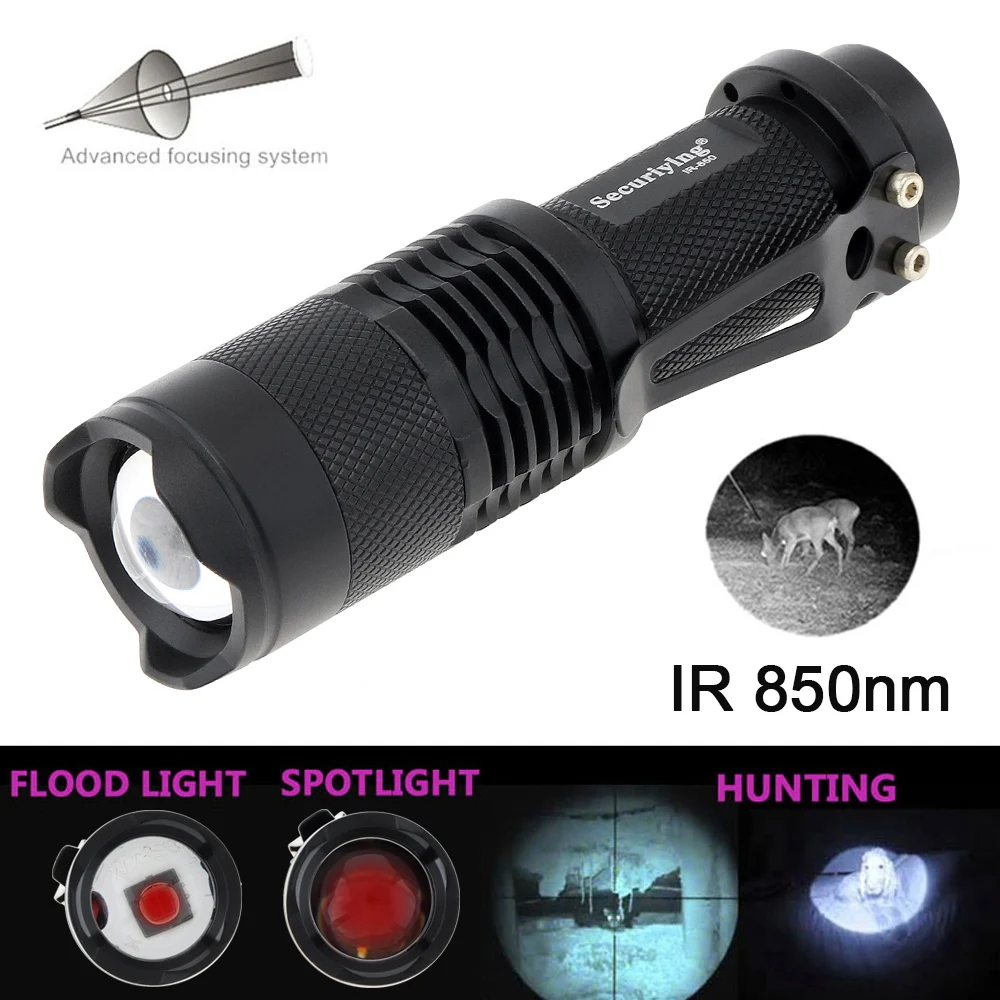 SecurityIng SK68 IR Hunting Flashlight LED Infrared Radiation IR Night Vision Torch Use 14500 / AA Battery