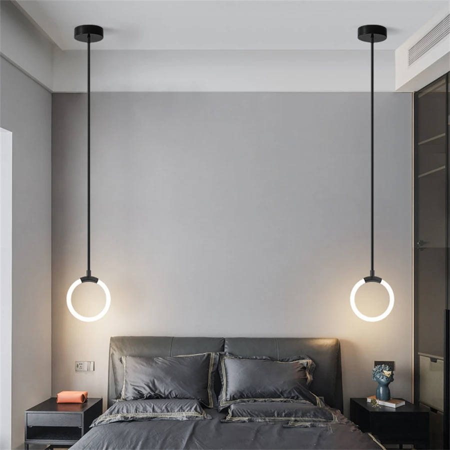 

Nordic Acrylic Ring LED Pendant Light Hotel Restaurant Shop Bar Hanging Lamp Island Kitchen Suspension Bedroom Bedside Droplight