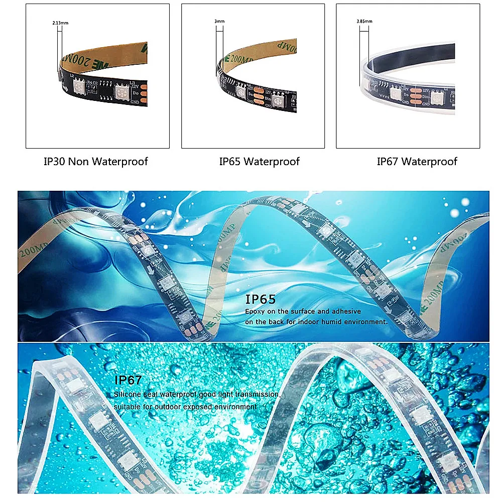 Blue LED Strip Lights - Splashproof 60 LED/m 24V