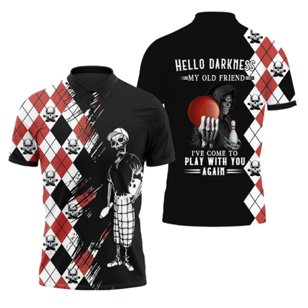 New men's short-sleeved golf Polo shirt bowling printed T-shirt lapel button shirt summer sports golf short-sleeved