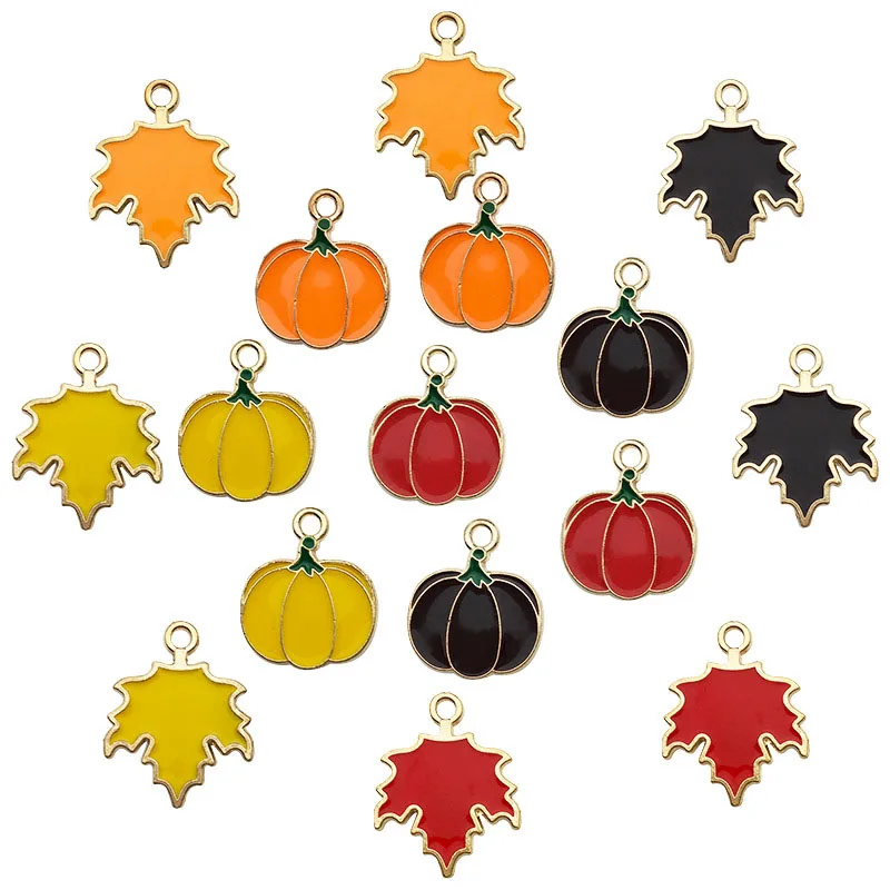 10 Stück Herbst Ahornblatt Charms Legierung Emaille Thanksgiving Ahornblatt Kürbis Anhänger für Schmuckherstellung Erkenntnisse Basteln – Detail 10