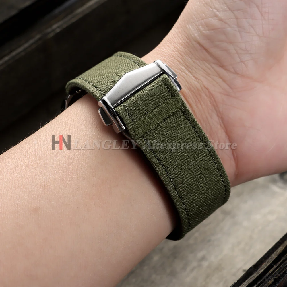 Waterproof Nylon Canvas Watch Strap with Folding Buckle - Sporty and Durable Watch Accessory