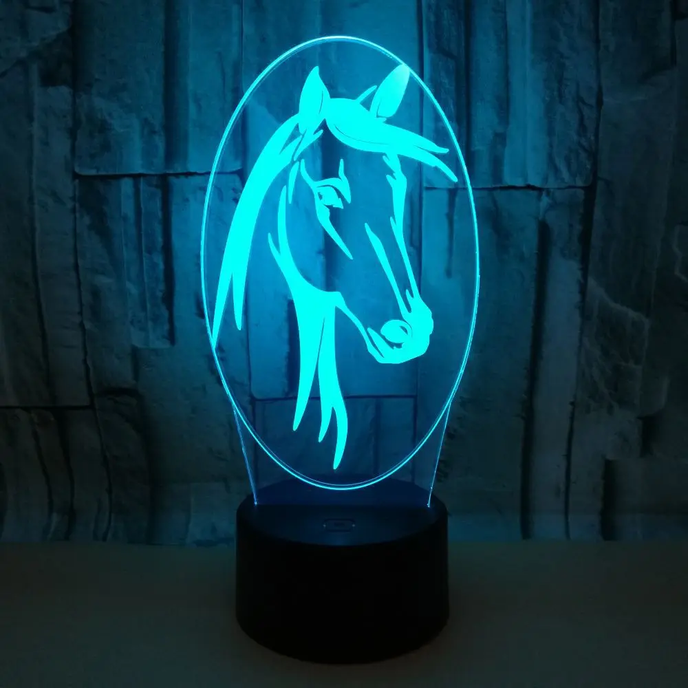 

Креативная светодиодная 3d ночник в виде лошади, подарок на день рождения, 3d-лампа в виде головы лошади, украшения для рождественской елки, ночник с Usb